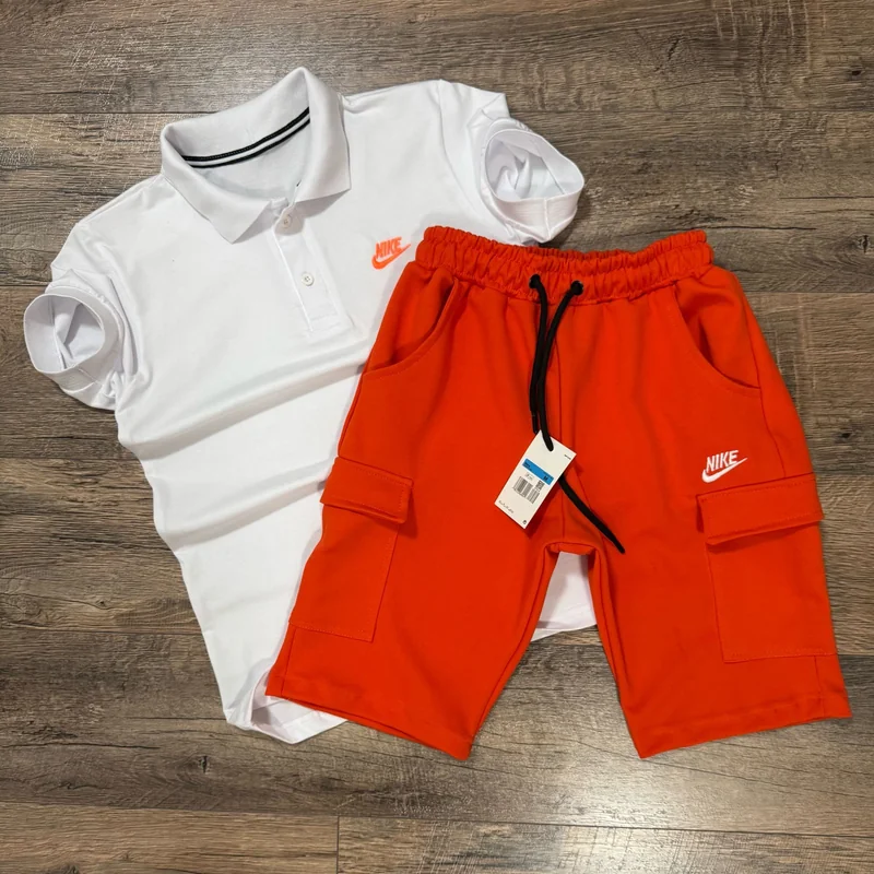 Nike Bijela Majica Tamno Narandžasti Šorc - slika 1